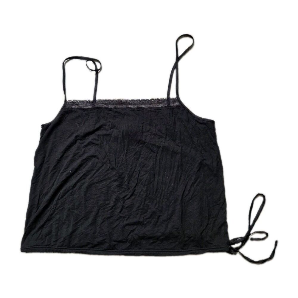 Victoria’s Secret Black Modal Lace Trim Side Tie Cami Tank Top Size S GUC